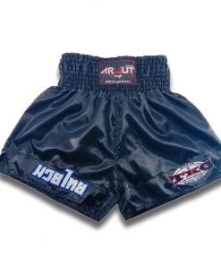 Arwut Classic Black Muay Thai Shorts Silver/Blue