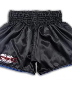 Arwut Classic Black Muay Thai Shorts Blue Trim