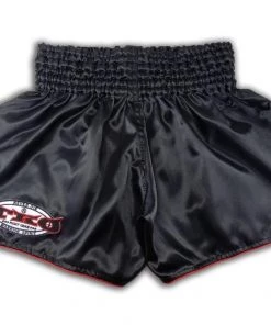 Arwut Classic Black Muay Thai Shorts Red Trims