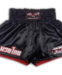 Arwut Classic Black Muay Thai Shorts Red Trims