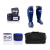 Muay Thai Fairtex Package 3: Blue Gloves + Blue Shin Guards + Black Gear Bag + Blue Hand Wraps