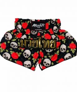 Arwut Muay Thai Shorts With Gothic Skull And Roses