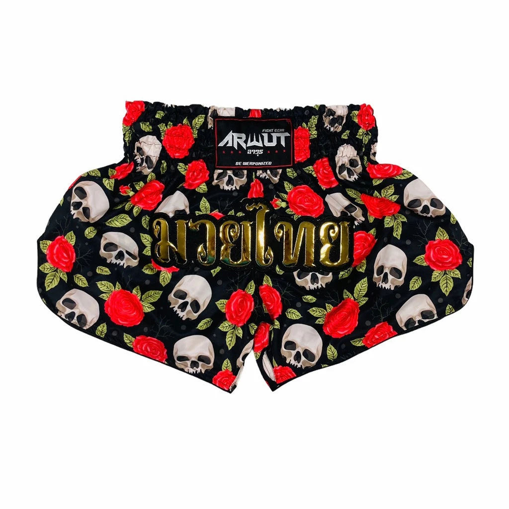 Arwut Muay Thai Shorts With Gothic Skull And Roses 3 Arwut Muay Thai Shorts With Gothic Skull And Roses