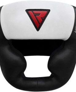 RDX Full Face Boxing Head Guard Leather White / Black T1 Boxing Head Gear