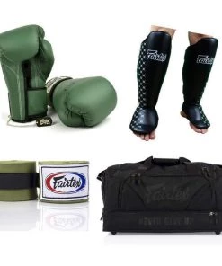 Fairtex Package 1: F-Day Gloves + Shin Guards + Gear Bag + Hand Wraps